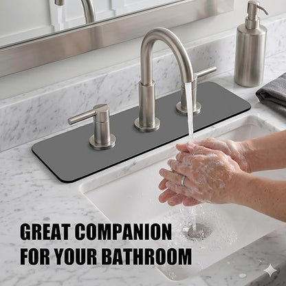 2PCS Faucet Mat for Bathroom Sink 3 Holes: 18’’Lx5.5’’W Splash Guard Fits 8 Inch Widespread Faucet for Vanity & Vintage Bridge Kitchen Faucet - Trimmable Drip Catcher for Irregular Sink, Grey