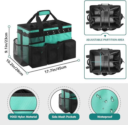 Cleaning Bags for Housekeepers, Large Cleaning Supplies Organizer with Handles & Shoulder Strap, Cleaning Caddy Bag with Foldable Divider for Cleaners, Car Horse Cleaning Bag (Green)