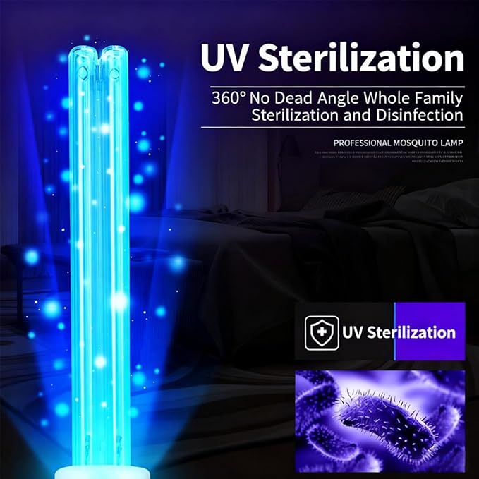 UV Light with Ozone,Wireless Remote Control & 3 Timer SettingsUV Lamp with 4 Quartz Tubes for 360° Coverage,Home Office Restaurant Hotel-Use When Unoccupied (US-007/25W-T)