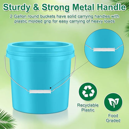 Tioncy 10 Pcs 2 Gallon Plastic Bucket with Lid Heavy Duty 2 Gallon Bucket Pail with Lid Handle for Storage Container Home Household Cleaning (Light Blue)