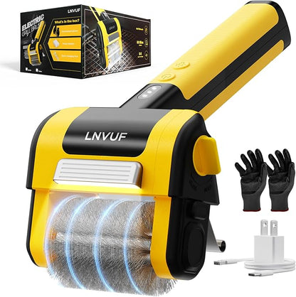 Electric Grill Brush, Grill Cleaner with LED Light, with 800 RPM Motor, 304 Removable Stainless Steel Brush Head, Cordless & Type-C Rechargeable for BBQ, Heavy Duty Grill Cleaning Tool (Yellow)