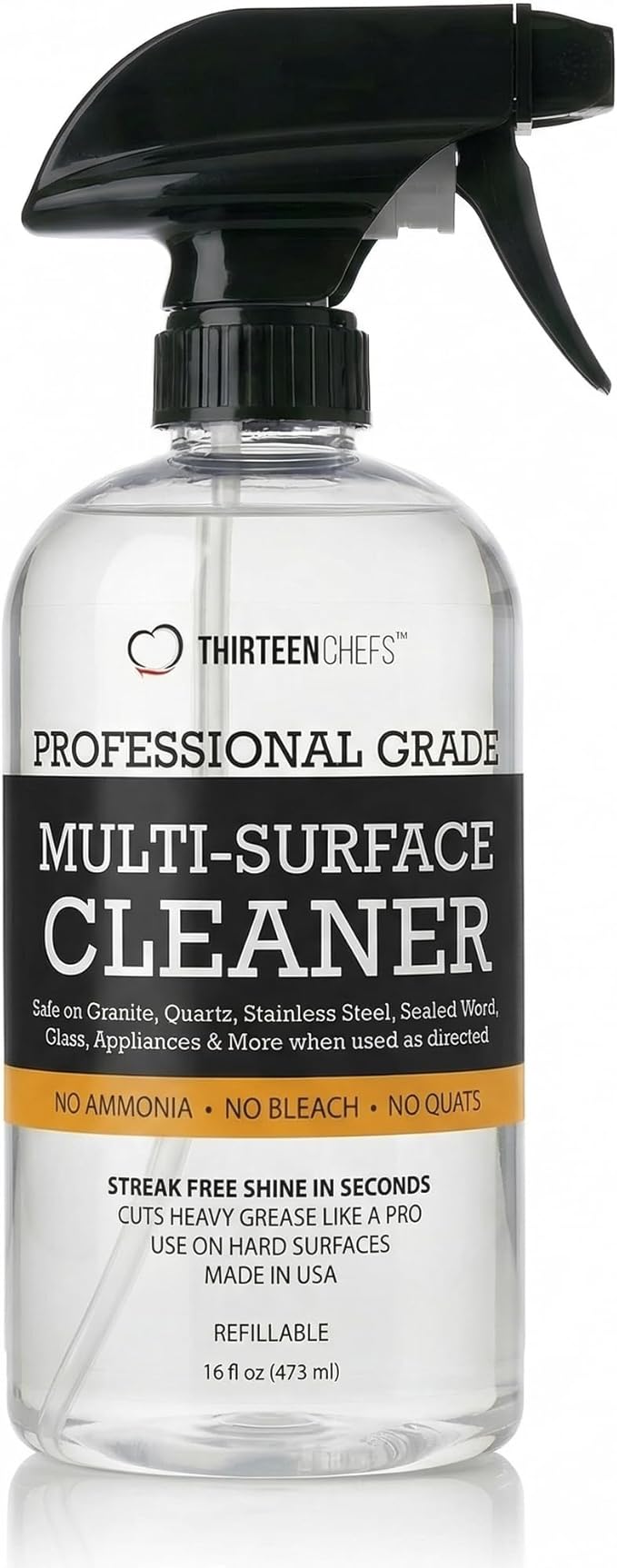 Thirteen Chefs Multi-Surface Cleaner for Kitchen, Home and Bath - Cleans All Countertops, Stainless Steel, Glass, Floor and Tile - 16oz Spray Bottle