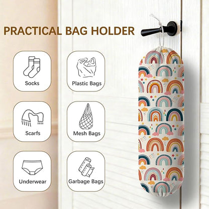 Plastic Bag Holder Dispenser, Plastic Grocery Bag Organizer & Wall Mount Paper Trash Bags Saver Storage for Kitchen Home Pantry Decor, Colorful Rainbow Kitchen Decor Shopping Bags Storage Dispenser