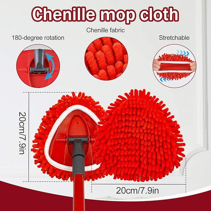 Mop Head Replacements Compatible with OCedar EasyWring, 6 Packs Mops Heads with 1PCS Scrub Brush and 1PCS Spin Mop Base, Dry and Wet for Hard-Surfaced Floors