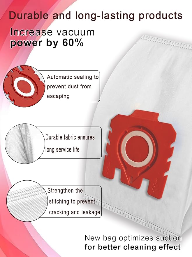16 pcs 3D Improved Vacuum Cleaner Dust Bags Replacement parts for Miele Vacuum Cleaner FJM and GN Bags. Models: Complete C1/C2/C3, Compact C1/C2, Classic C1, S8, S6, S5, S4, S2