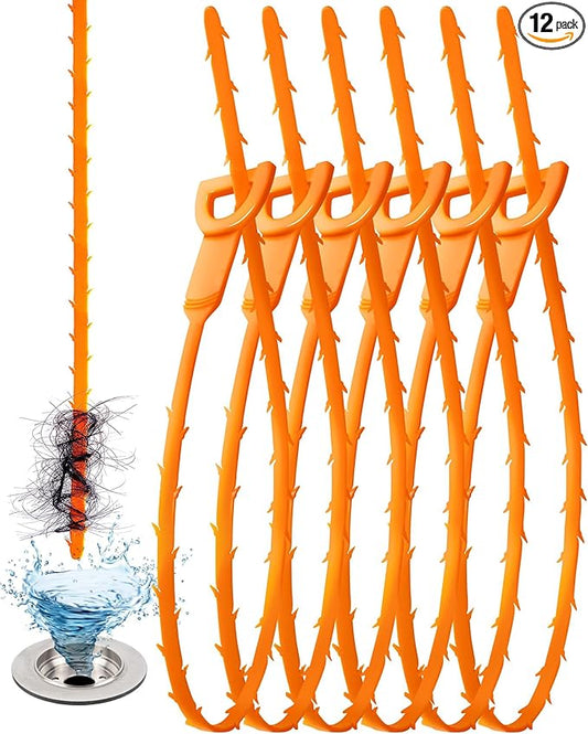 12 Pack Drain Clog Remover - Flexible Drain Snake for Effective Cleaning Hair and Debris in Sink or Bathtub, 19.6-Inch