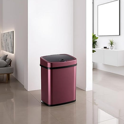 DZT-12-5 12L Stainless Steel Smart Waste Bin with Motion Sensor | Touchless Auto-Open Lid & Soft-Close for Bathroom, Kitchen & Office (Burgundy)