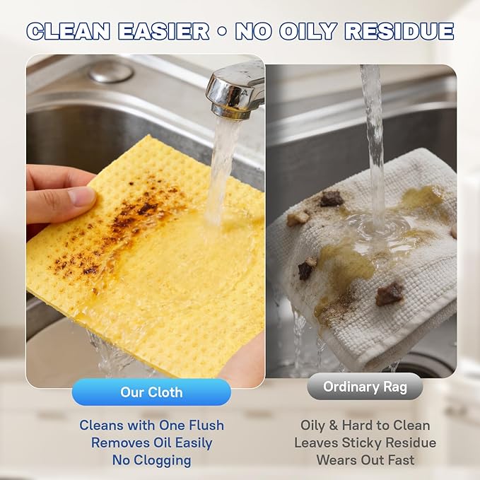 10 Pack Swedish Dishcloths, Natural Cellulose & Cotton Cleaning Cloths, Reusable, Washable & Super Absorbent for Kitchen and Bathroom