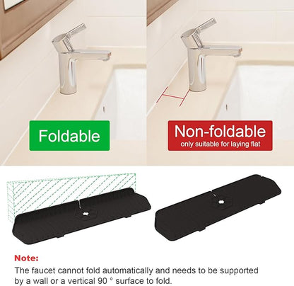 Faucet Guard - 90 Foldable Drain Mat for Kitchen & Bathroom with 2 Drain Ports (Black, 17.7"*5.66")