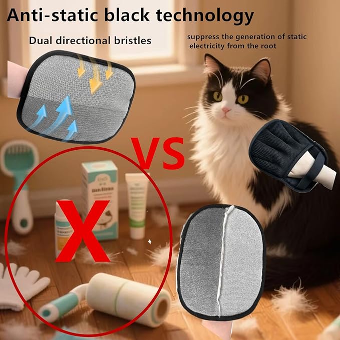 Pet Hair Removal Tool, Electrostatic Pet Hair Removal Gloves,Dog and Cat Hair Remover Grooming Gloves Set for Couch, Clothes, Car, Carpet, Bed, Furniture (1 Pack Black)