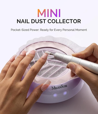 MelodySusie PocketSized Nail Dust Collector with Lightweight Design,HProA 6000RPM Ultra-Small Nail Vacuum Fan with 3 Suction Modes and 30 Disposable Filter Papers for Beginner & Daily Nail Care,Purple