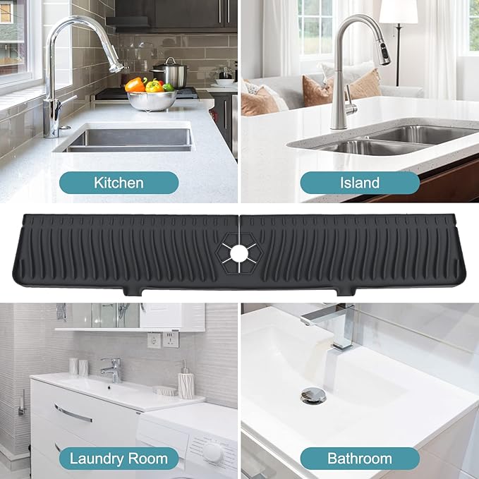 30 Inch Longer Faucet Mat for Kitchen Sink, Silicone Sink Faucet Mat Splash Guard, Splash Faucet Guard Draining Mat,Splash Guard Behind Faucet