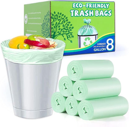 8 Gallon Trash Bags Medium Garbage Bags, Extra Strong Trash-Can-Liner for Bathroom Kitchen Office (120 Counts, 30 Liter, Green)