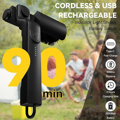 Vahrelo Grillmaster Pro Electric BBQ Grill Brush, Cordless Rotary Cleaner, 300 350 400 RPM Speeds, 180 Degree Adjustable Head, Type C Charging for Outdoor Grates