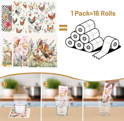 Swedish Dishcloths for Kitchen, 6PCS Chicken Rooster Swedish Dish Cloths Gift Set, Farm Reusable Washable Absorbent Dish Towel for Home Cleaning(7.8 X 7 Inches)