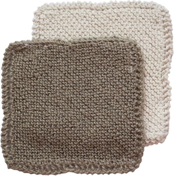 Hand knit Organic Cotton & Jute Scrub Cloths in Vintage Dish Cloth Pattern- 2 pack