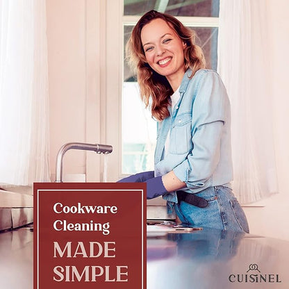 Cuisinel Cast Iron Chain Mail Scrubber + Cleaning Brush + Pan & Grill Scrapers - The Ultimate Skillet and Grill Cleaner Kit - Soft-Touch Confident-Grip Dish Scrub Tool - Silicone/Stainless Accessories