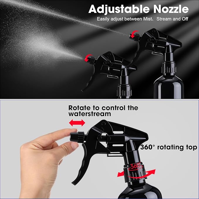 Eccliy 12 Pcs 16 Oz Plastic Spray Bottle, Adjustable Empty Reusable Sprayer for Cleaning, Planting, Water, Bathroom and Kitchen, BBQ, Commercial and Residential (Original,All Black)