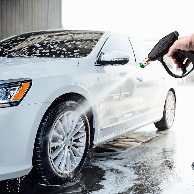 Clatoon Pressure Washer Short Gun, Foam Cannon with 1/4 Inch Quick Connector, Power Washer with 5 Pressure Washer Nozzle Tips, M22-14 mm Inlet Connector
