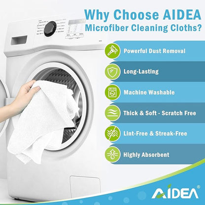 AIDEA Microfiber Cleaning Cloth White-400PK, Soft Microfiber Towels for Cars, Absorbent Cleaning Rags, Lint-Free Streak-Free Wash Cloths for House, Kitchen, Window,11.5"×11.5"