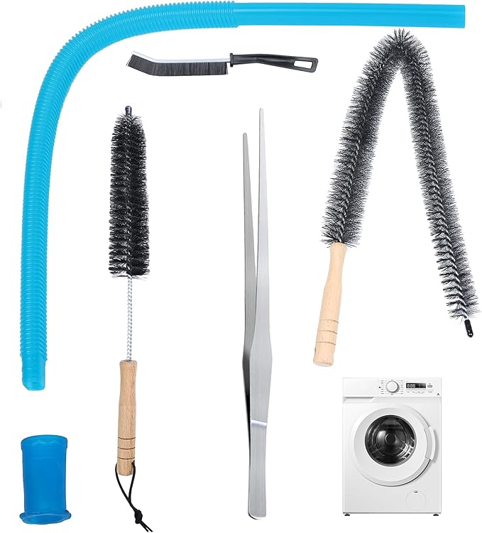 5 Pcs Dryer Vent Cleaner Kit Compatible with Most Vacuum Cleaner, Dryer Lint Brush and Vacuum Hose Attachment with Universal Elastic Connector, Tweezers for Large Debris, Quickly Lint Remover
