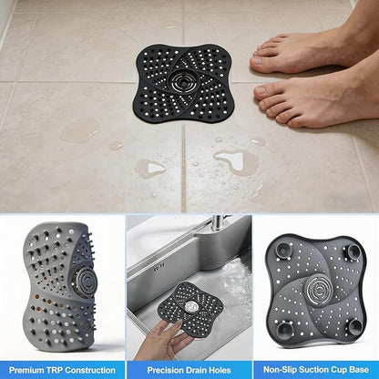 4 Pack Shower Drain Hair Catcher, Premium Silicone Shower Hair Catcher with Suction Cup for Regular Drains of Shower Kitchen Bathtub Bathroom