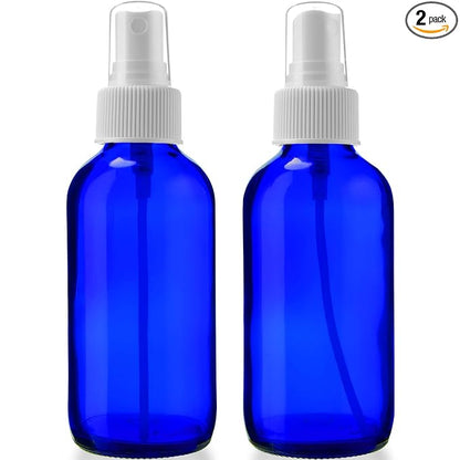 Sally's Organics Empty Blue Glass Small Portable Atomizer Spritzer, 2 Pack (4oz)