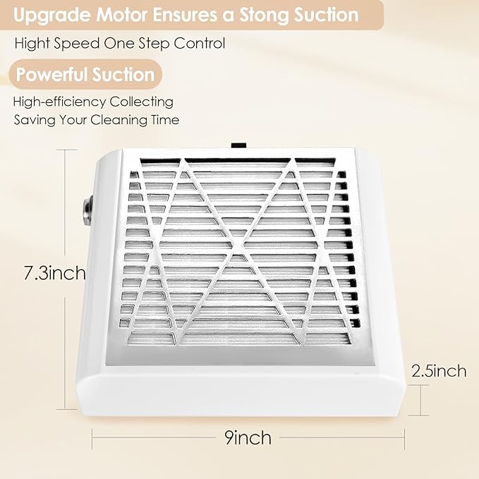 CoFashion Nail Dust Collector for Nails Dust Remove, Nail Acrylic Dust Collector Powerful Nail Duster Collector, One-Button Control Nail Duster Collector Filter White Manicure Vacuum with a Brush