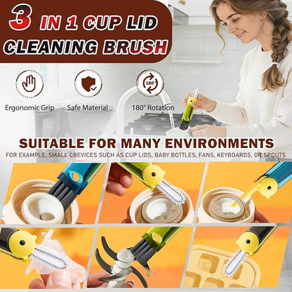 3 in 1 Cup Lid Cleaning Brush, Multifunctional Crevice Cleaning Brush for Water Bottle Insulated Cup Pacifier Tumbler Lid Groove Narrow Space Detail Cleaner Home Kitchen Gadgets(3 PCS)