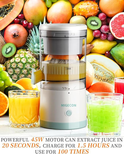 MIGECON Electric Citrus Juicer, Rechargeable Orange Juicer Squeezer with USB and Cleaning Brush, Portable Electric Juicer Machine, for Lemons, Limes, and Grapefruit, White