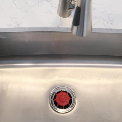 Danco Disposal Genie Garbage Disposal Strainer | Kitchen Sink Drain Splash Guard | Food Scraper | Red (10451)