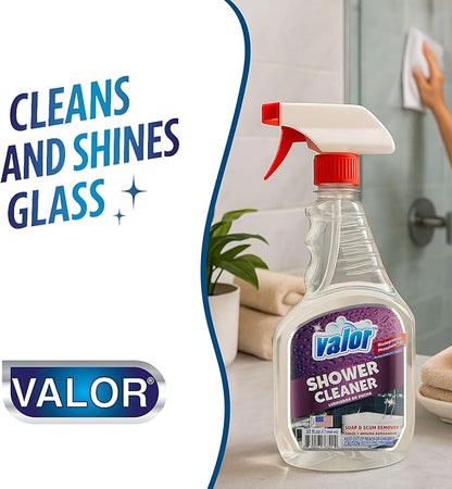 Valor Shower Cleaner Spray – Soap Scum & Hard Water Stain Cleaning Solution for Bathroom, Tub & Tile, (32 Fl Oz (Pack of 12))