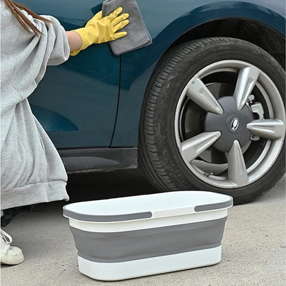Goderewild Collapsible Plastic Bucket with Wheels 12L (3.17 Gallon) for House Cleaning, Camping, and RV - Multi-Purpose Rectangular Handy Basket for Cleaning Mop - Lightweight and Portable (Blue)