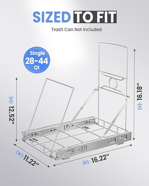 Stainless Steel Slide-Out Trash Bin Rack, Enhanced Heavy-Duty Cabinet Pull-Out System for 7–11 Gallon Cans, Silver (Bin Not Included)