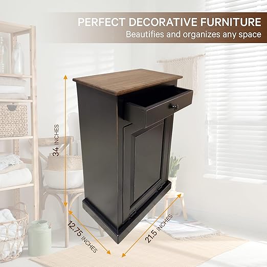 Peaceful Classics Tilt Out Trash Cabinet - Wooden Pull Out Cabinet, Decorative Trash Bin for Kitchen, Bedroom, & Home Patio (Black)