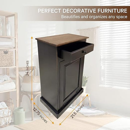 Peaceful Classics Tilt Out Trash Cabinet - Wooden Pull Out Cabinet, Decorative Trash Bin for Kitchen, Bedroom, & Home Patio (Black)