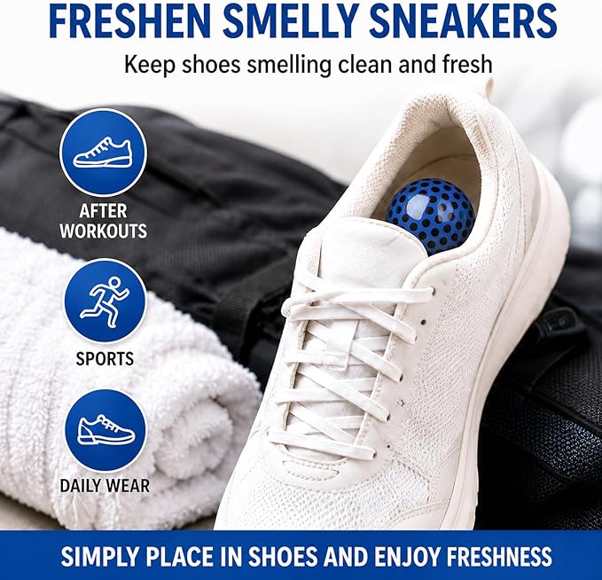 Knixmax Sneaker Deodorizer Shoe Freshener Balls, Odor Eaters for Shoes Boots Mules, Smell Eliminator Ball for Gym Gear Bags and Lockers, Cologne Scent, Pack of 6, Colorful