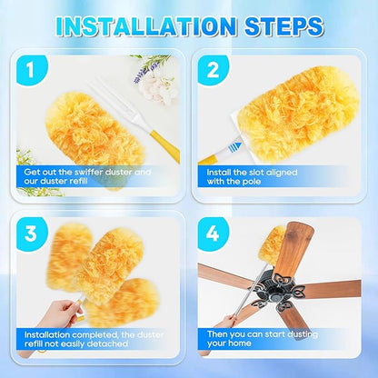 32 Count Duster Refill Compatible with Swiffer Duster Handle, 360° Heavy Duty Dusters Refills with 2 Detachable Handles Compatible with Swiffer Dusters for Cleaning, Blinds & Ceiling Fan