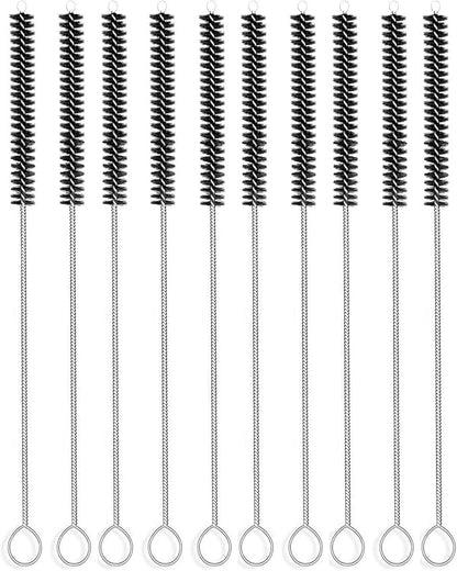 Long Straw Brush Cleaner (10 Pack), Flexible Nylon Tube Cleaning Brushes with 0.4" Bristles, Rust-Proof Stainless Steel Wire Washer for Reusable Tumblers, Sports Bottles & Pipes (10 Inch)