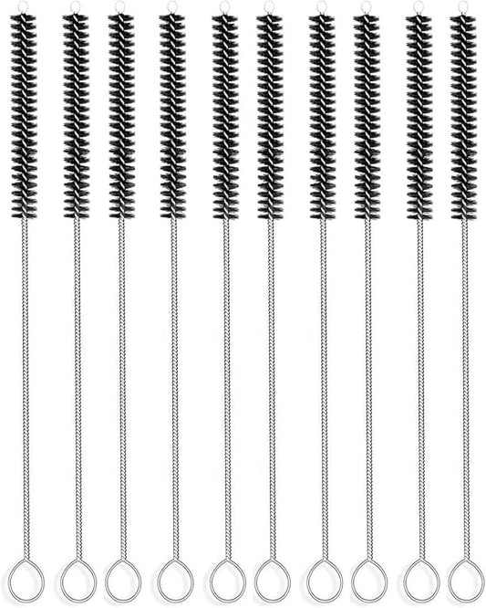 Long Straw Brush Cleaner (10 Pack), Flexible Nylon Tube Cleaning Brushes with 0.4" Bristles, Rust-Proof Stainless Steel Wire Washer for Reusable Tumblers, Sports Bottles & Pipes (10 Inch)