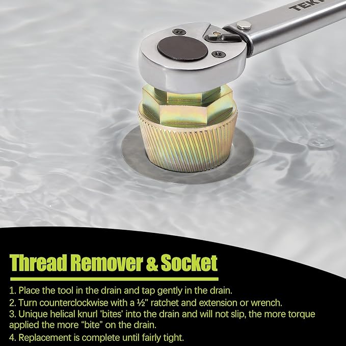 Tub Drain Removal Tool, Plating Coating Tub Drain Extractor with 1-inch Socket, Remove the Old, Broken, Stubborn, Rusted Drain Tub Bathtub Stopper, Strong Grab Plumbing
