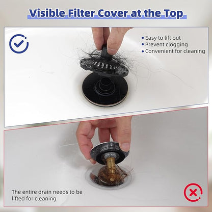 Universal Bathtub Drain Stopper Shower Drain Hair Catcher, Tub Stopper with Visible Top Strainer, Upgraded 3 in 1 Pop-up Drain Plug Fit for 1.5 to 2.4" Hole, Stainless Filter Basket, Oil-Rubbed Bronze