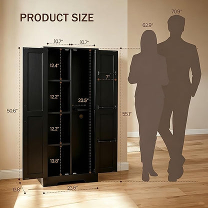 NORTHSKY Wooden Storage Cabinet, Broom Closet & Vacuum Cleaner Storage Compatible with Dyson Vacuum, Utility Cabinet for Brooms and Mops, Cleaning Tool Cabinet w/Doors for Garage, Office, Home (Black)