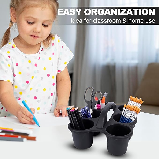 6 Pack Classroom Caddy For School,Kidsroom,Pencil Holder,Plastic Cup Caddies for Drink Delivery,Cleaning Caddy Organization For Shower Room（Black
