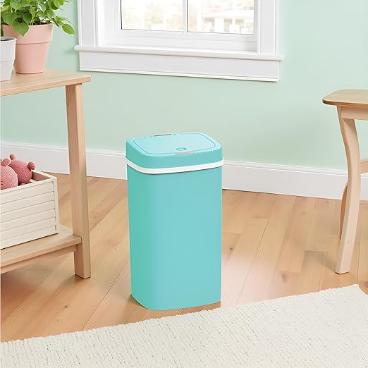 15L Smart Diaper Pail with Motion Sensor Lid | Touchless Hands-Free Baby Diaper Trash Can | Double Locking Seal | Slim Space-Saving Design | Quiet & Durable (Turquoise)