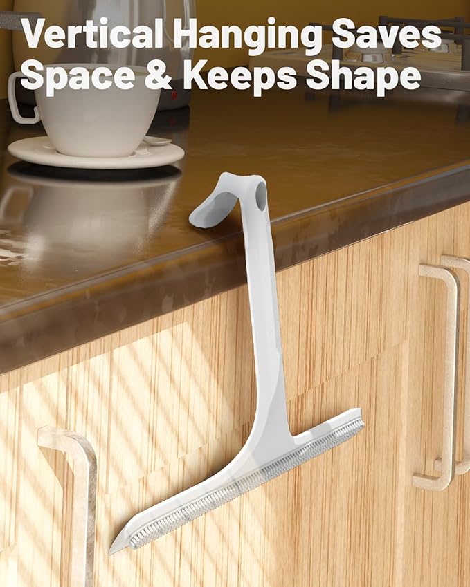 2-in-1 Silicone Shower Squeegee with Hook,Dual-Sided Design with Scraper & Scrub Surface,Streak-Free Bathroom Squeegee for Glass Doors,Mirrors,Windows,Car Windshields (White)