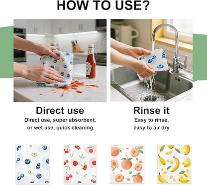 4 PCS Swedish Dishcloths, Reusable Kitchen Dish Cloths, Super Absorbent Cellulose Sponge Cloths, Odor Resistant, Dishwasher Safe & Multi-Purpose Cleaning Cloths