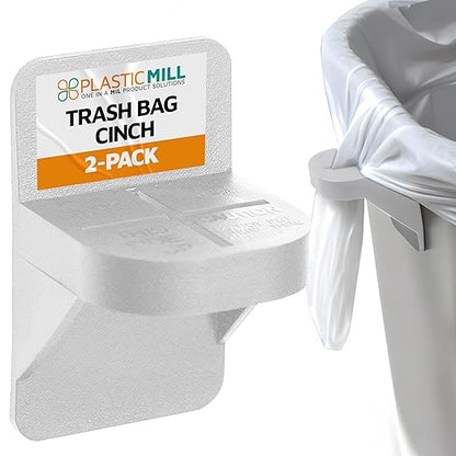 PlasticMill Trash Bags Cinch, White, 2 Pack, To Hold Garbage Bags In Place. Item dimensions when placed on the can is 3 inches high and sticks out 2 inches.