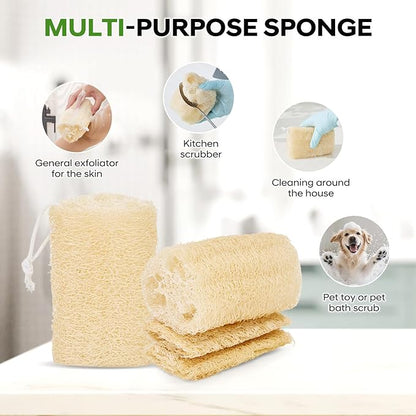 Natural Loofah Sponge 4 Pack, Organic Luffa Sponges Body Scrubber, Exfoliating Loofah Scrubber for Shower, Eco-Friendly Biodegradable Bath Loofahs for Men & Women