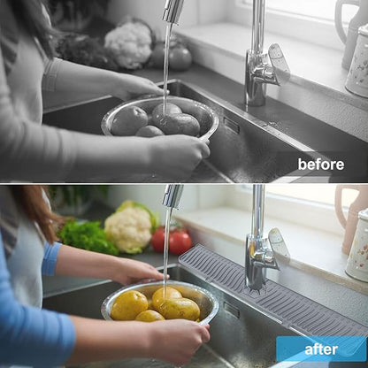 Derlights 30 inch Sink Splash Guard Mat,Silicone Faucet Handle Drip Catcher Tray, Longer Silicone Sink Mat for KitchenBathroom, Drip Protector Splash Countertop (gray)